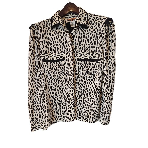 Vintage Jordan Button Up Top Women's Size 5/6 Polyester Animal Print Long Sleeve - Picture 1 of 5